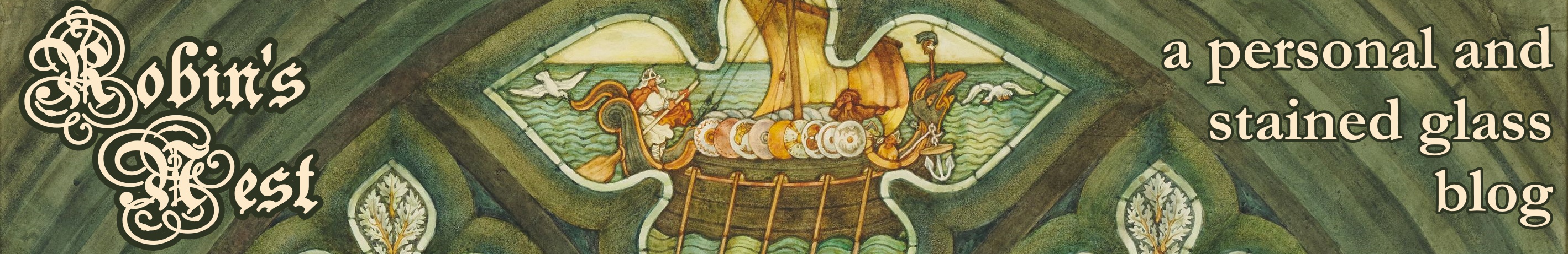 A header image made from a cartoon drawing by Edward Burne-Jones, courtesy of Birmingham Museums. The text reads 'Robin's Nest, a personal and stained glass blog.